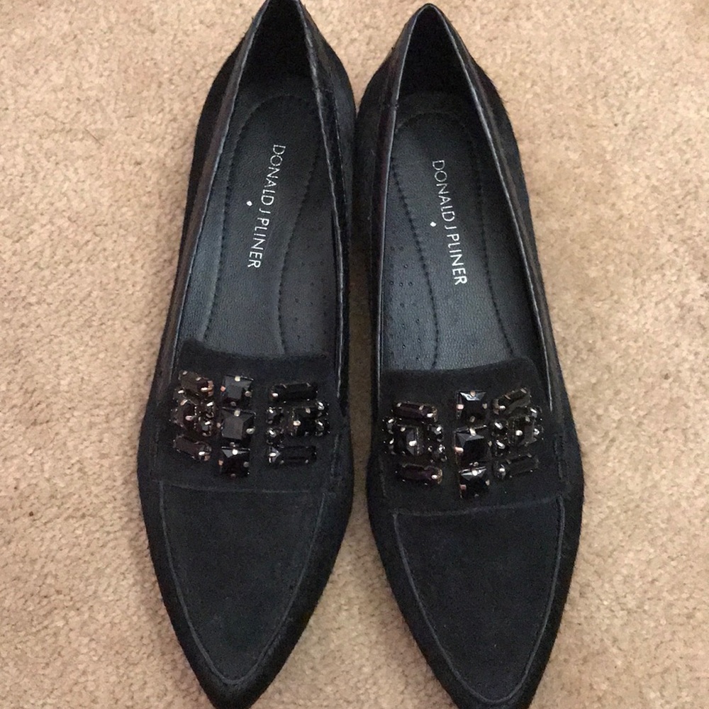 Donald Pliner black suede/calfhair loafer/jeweled